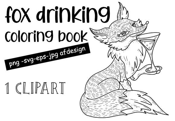 Cute Fox Cocktail Coloring Page for Graphics and Selling